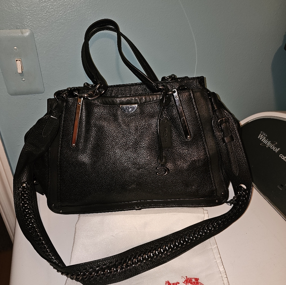 Coach Dreamer 36 #38550  Blk Pbl Leather W Custom Rexy Gunmetal Chain Strap
